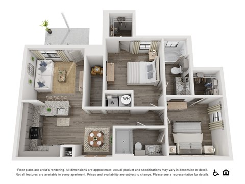 Floor plan for 2 beds, 2 baths, 987 sqft
